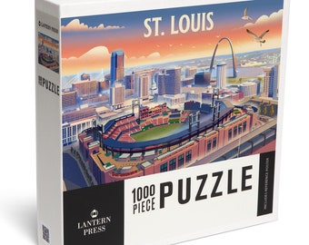 Puzzle, St. Louis, Missouri, Skyline With Stadium, Lithograph, 1000 Pieces, Unique Jigsaw, Family, Adults