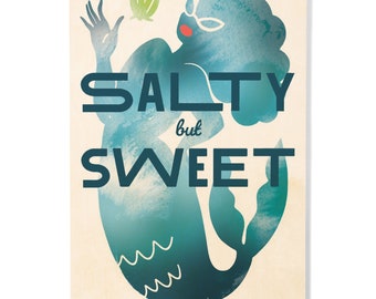 Birch Wood, Salty But Sweet, Mermaid, Sustainable Sign or Postcards, Ready to Hang Art