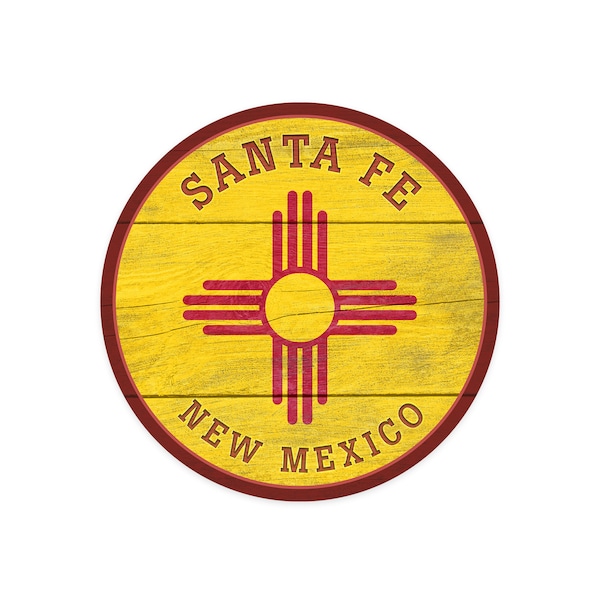 Sticker, Santa Fe, New Mexico, Rustic New Mexico State Flag, Contour, Lantern Press Artwork, Vinyl Die Cut Decal, Waterproof Outdoor Use