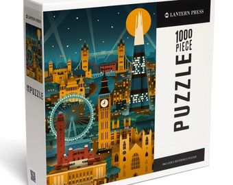 Puzzle, London, England, Retro Skyline (no text), 1000 Pieces, Unique Jigsaw, Family, Adults