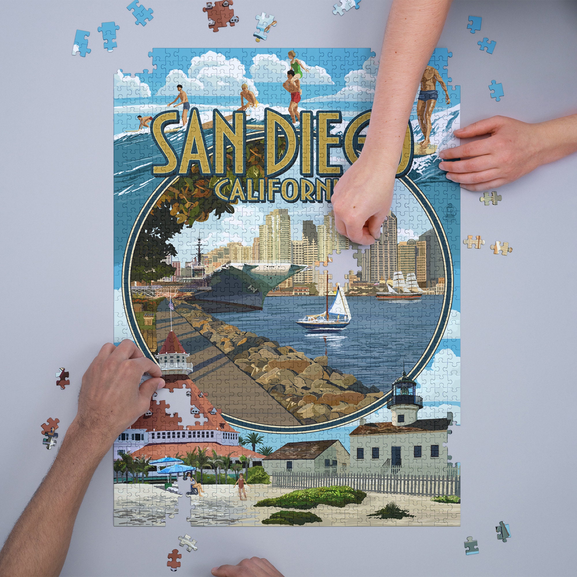 Jigsaw Puzzle San Diego California Montage Lantern Press Etsy