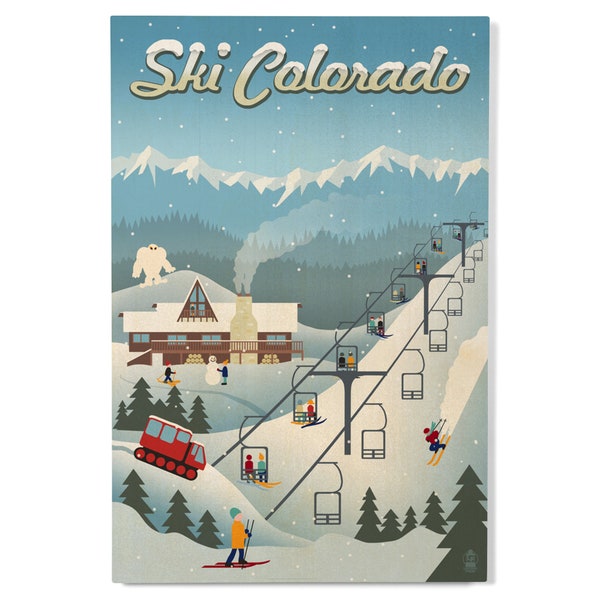 Birch Wood, Colorado, Retro Ski Resort, Sustainable Sign or Postcards, Ready to Hang Art