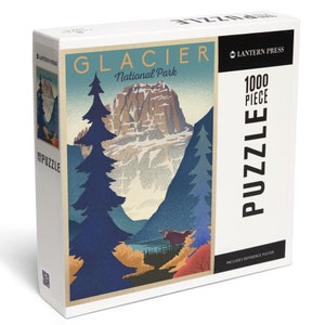 Puzzle, Glacier National Park, Mountain Scene, Lithograph, 1000 Pieces, Unique Jigsaw, Family, Adults image 1