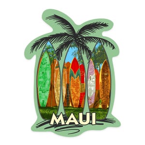 Sticker,  Maui, Surfboard Fence, Contour , Vinyl Die Cut, Waterproof Outdoor Use