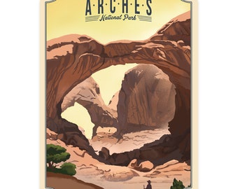 Sticker,  Arches National Park, Utah, Double Arch, Litho, Contour , Vinyl Die Cut, Waterproof Outdoor Use