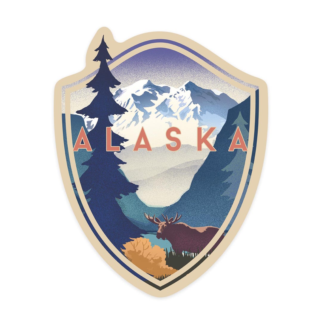 Lithography Sticker Sticker, Alaska, Mountain Scene, Lithograph, , Vinyl Die Cut ...