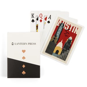 Playing Cards, Austin, Texas, Woodblock, 52 Card Deck with Jokers in Box, Unique Art