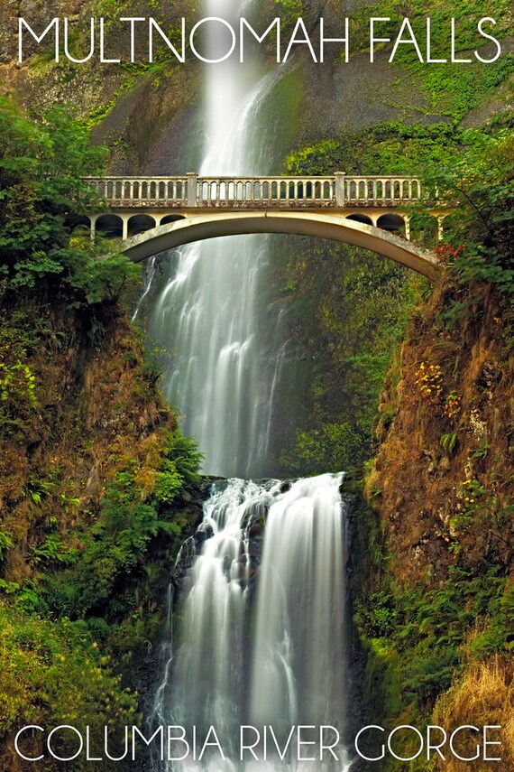 Fall Colors Multnomah Falls Oregon 24x36 Giclee Gallery Print, Wall Decor Travel Poster