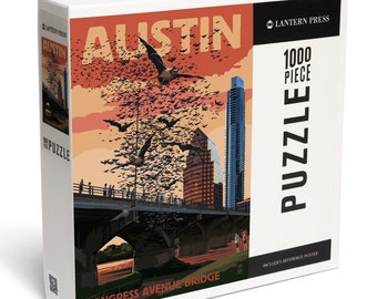 Puzzle, Austin, Texas, Bats and Congress Avenue Bridge, 1000 Pieces, Unique Jigsaw, Family, Adults