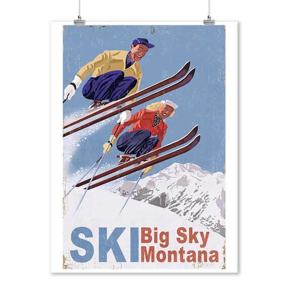 Big Sky Montana Vintage Skiers Art Prints Posters Metal | Etsy