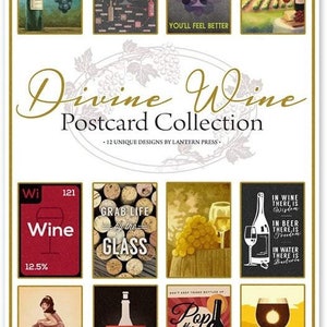 Postcards, Wine Themed Collection Set, 12 Different Original Hand Illustrated 4x6 Postcards by Lantern Press zdjęcie 1