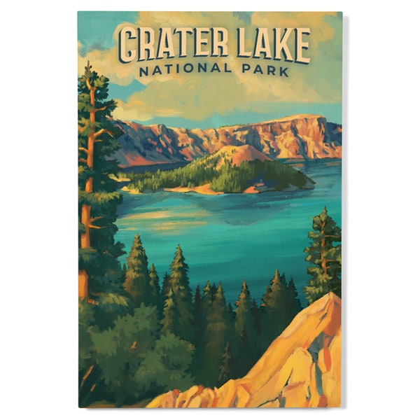 Birch Wood, Crater Lake National Park, Oregon, Oil Painting, Lantern Press, Sustainable Sign or Postcards, Ready to Hang Art