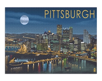 Puzzle, Pittsburgh, Pennsylvania, Skyline at Night, 1000 Pieces, Unique Jigsaw, Family, Adults