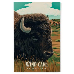 Bosque de abedules, Parque Nacional Wind Cave, Dakota del Sur, Bisonte, Serie pictórica del Parque Nacional, Letrero o postal sostenible, Arte listo para colgar