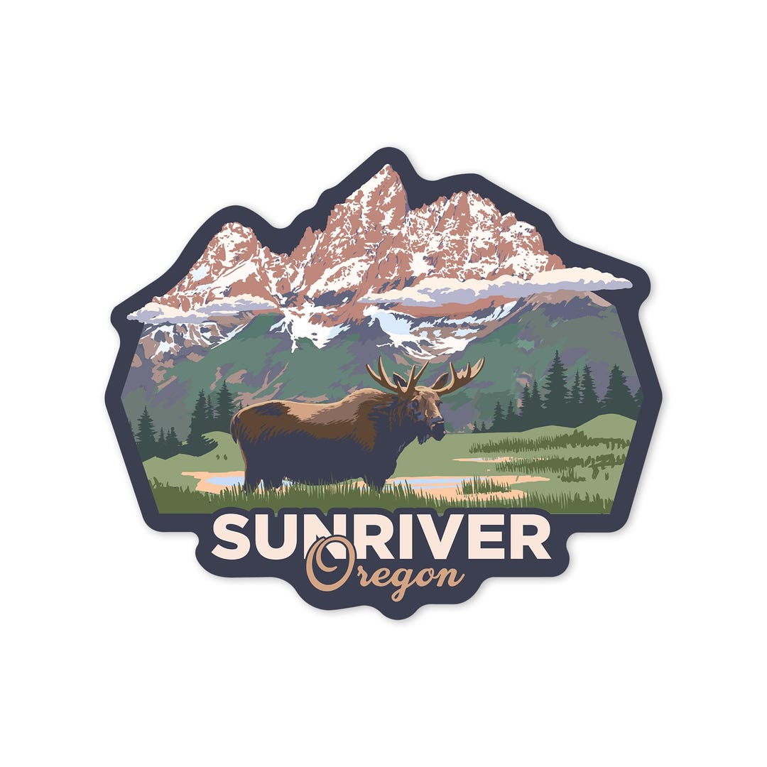 Sticker, Sunriver, Oregon, Moose and Mountains, Contour , Vinyl Die Cut ...
