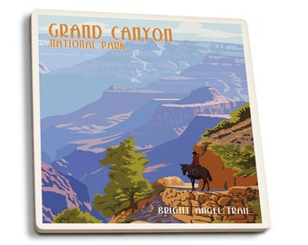 Coaster Set, Grand Canyon National Park, Arizona, Bright Angel Trail, Cork Back, Absorbent Ceramic, Unique Matching Art