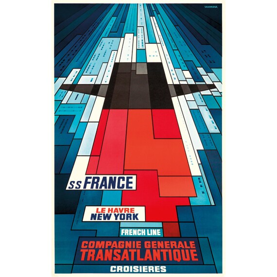 Transatlantique French Line 24/" x36/" Art on Canvas Vintage Travel Art