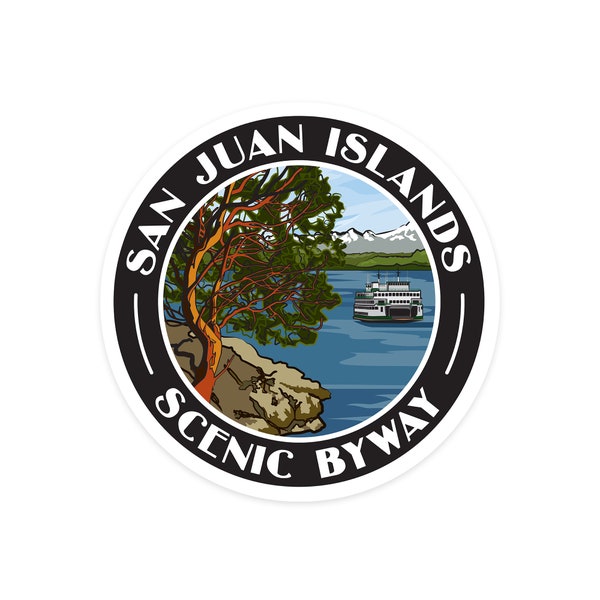 Sticker,  San Juan Islands, Scenic Byway Logo, Contour , Vinyl Die Cut, Waterproof Outdoor Use