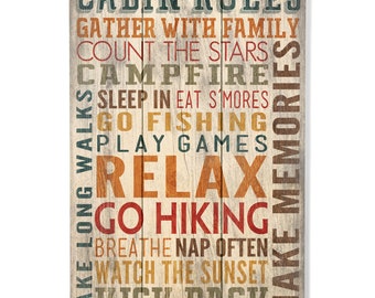 Birch Wood, Cabin Rules, Rustic Typography, Sustainable Sign or Postcards, Ready to Hang Art