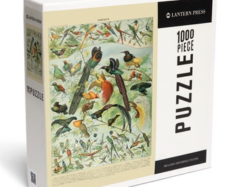 Puzzle, Birds, B, Vintage Bookplate, Adolphe Millot Artwork, 1000 Pieces, Unique Jigsaw, Family, Adults