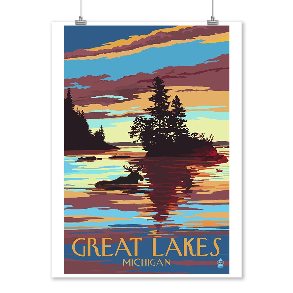 Prints Signs Great Lakes Michigan Moose Swimming at Etsy