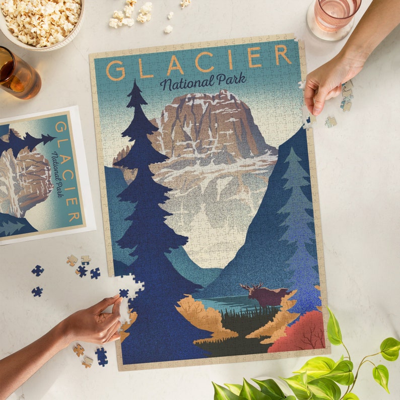 Puzzle, Glacier National Park, Mountain Scene, Lithograph, 1000 Pieces, Unique Jigsaw, Family, Adults image 2