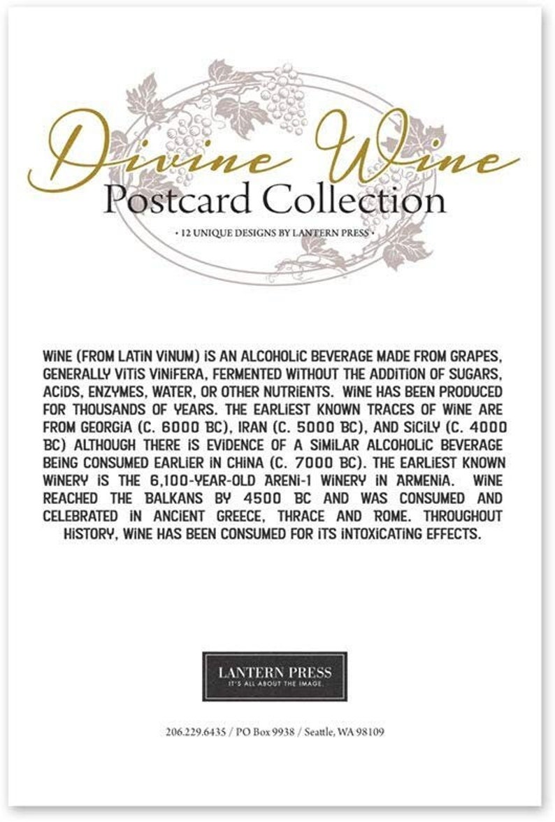 Postcards, Wine Themed Collection Set, 12 Different Original Hand Illustrated 4x6 Postcards by Lantern Press zdjęcie 2