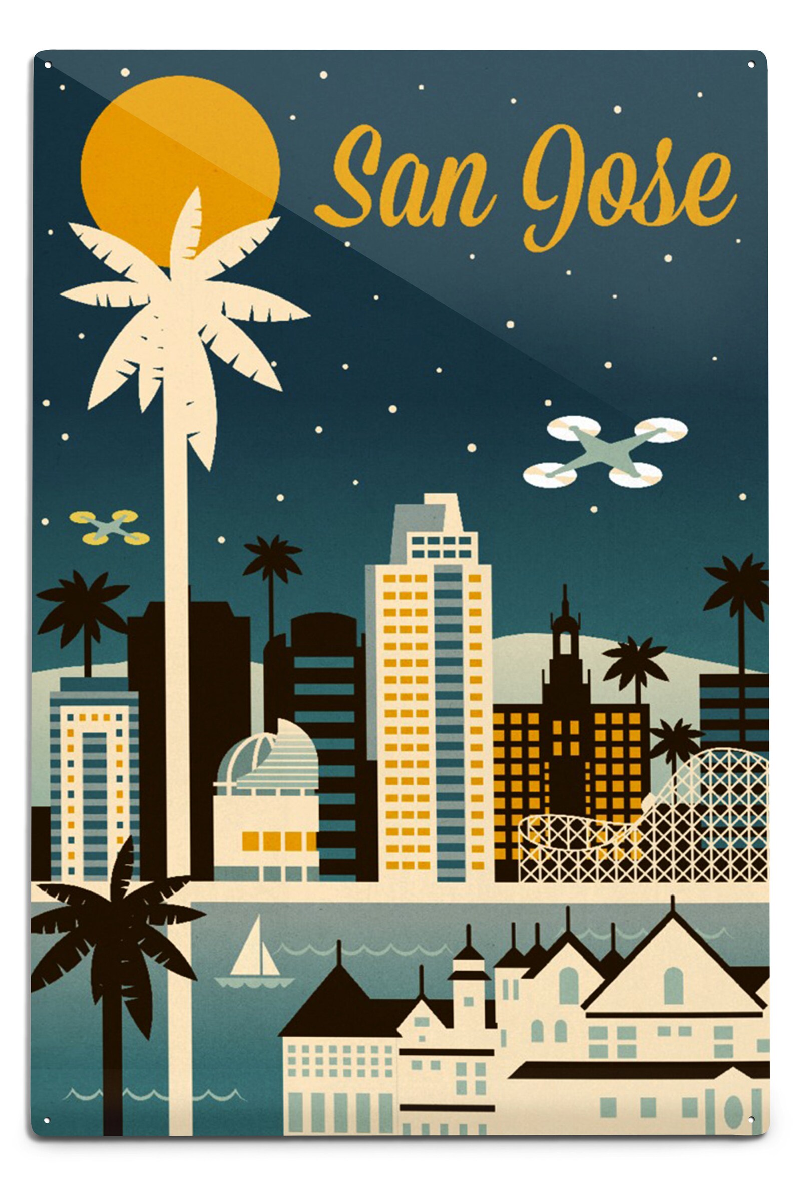 Prints Signs San Jose California Retro Skyline Series Etsy