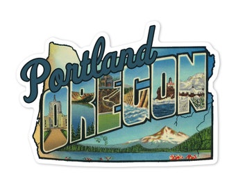 Sticker,  Portland, Oregon, Oregon Greetings Large Letters, Contour, Vintage Artwork , Vinyl Die Cut, Waterproof Outdoor Use