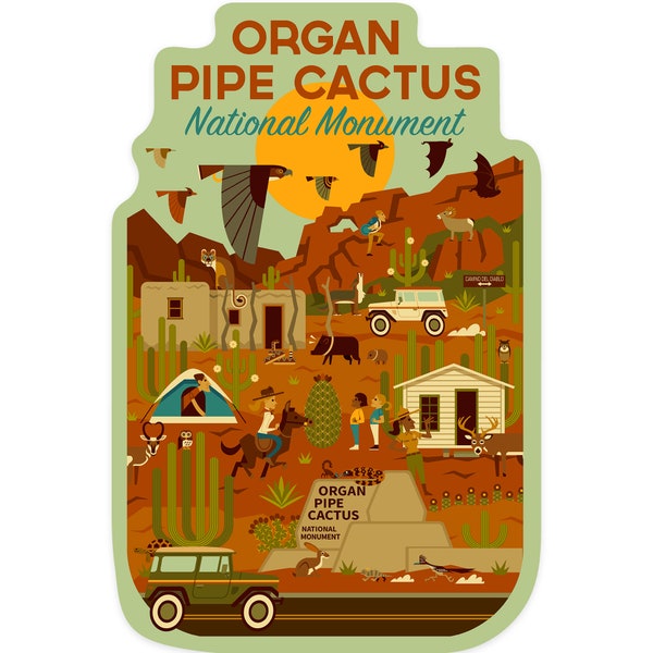 Sticker,  Organ Pipe Cactus National Monument, Arizona, Geometric, Contour , Vinyl Die Cut, Waterproof Outdoor Use