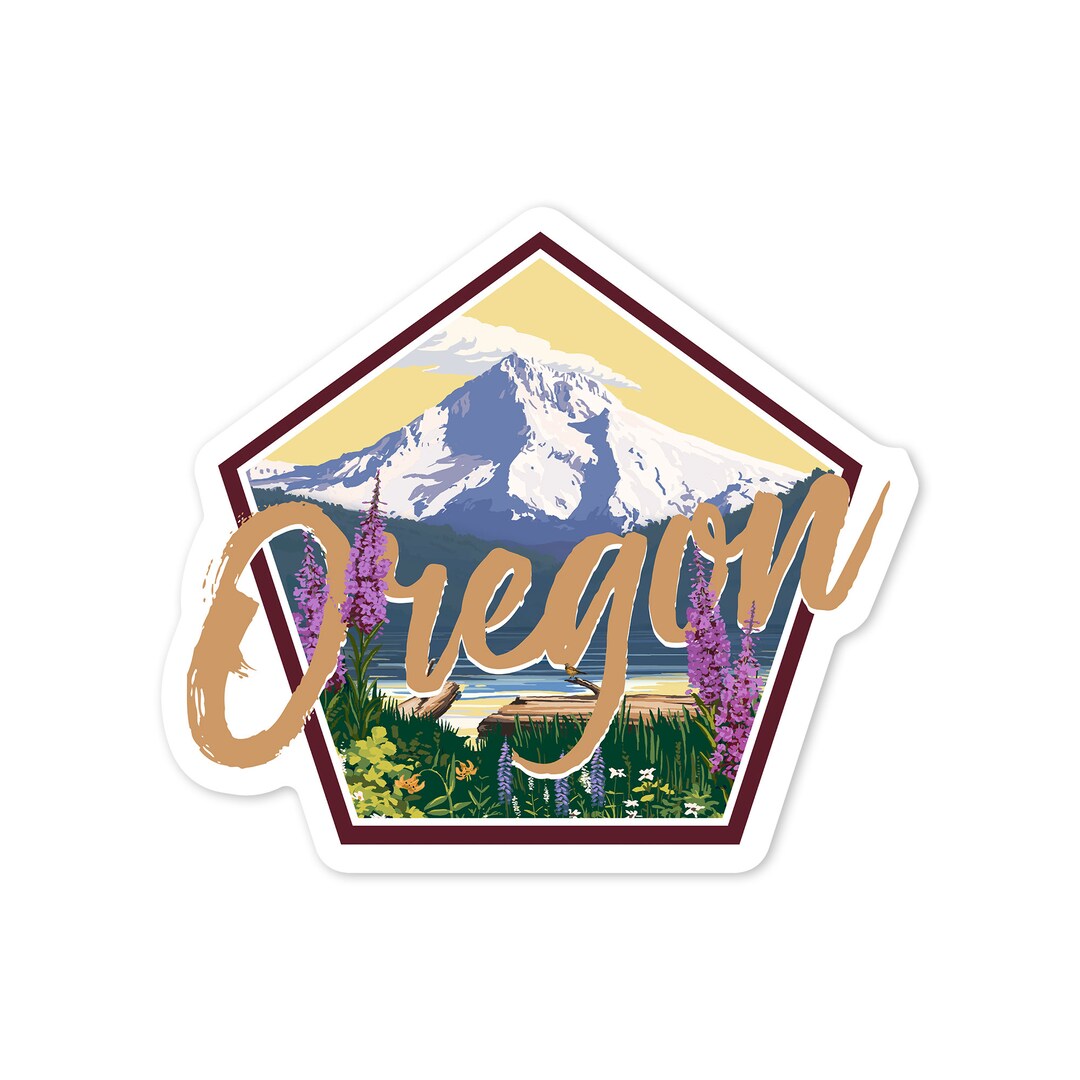 Sticker, Oregon, Mountain and Lake, Contour , Vinyl Die Cut, Waterproof ...