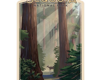 Sticker,  Sequoia National Park, California, Lithograph, Contour , Vinyl Die Cut, Waterproof Outdoor Use