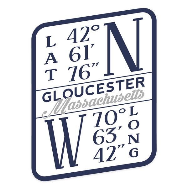 Sticker,  Gloucester, Massachusetts, Latitude and Longitude, Contour , Vinyl Die Cut, Waterproof Outdoor Use