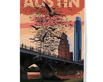 Prints, Signs, Austin, Texas, Bats and Congress Avenue Bridge, Unique Metal Art, Posters, Hang Ready