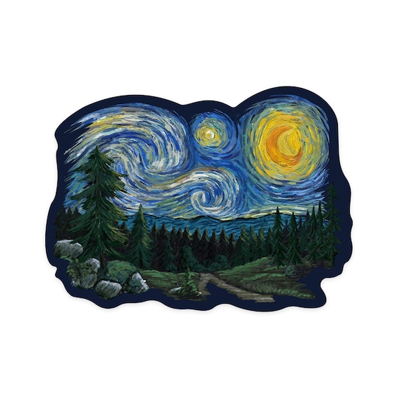 Sticker, Pacific Northwest, Van Gogh Starry Night, Contour, Lantern Press  Artwork, Vinyl Die Cut Decal, Waterproof Outdoor Use -  Sweden
