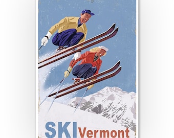 POSTER SKI IN THE SUN VERMONT WINTER SPORT GIRL SKIING VINTAGE REPRO FREE S/H