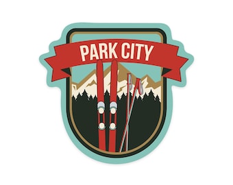 Sticker,  Park City, Utah, Skis and Mountains, , Vinyl Die Cut, Waterproof Outdoor Use