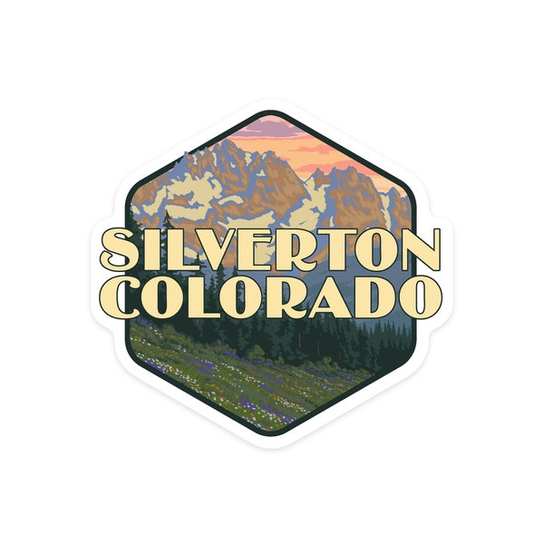 Sticker, Silverton, Colorado, Spring Flowers, Contour, Lantern Press Artwork, Vinyl Die Cut Decal, Waterproof Outdoor Use