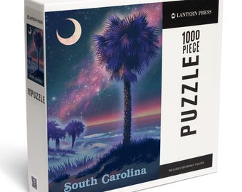 Puzzle, South Carolina, Palmetto Moon, Lithograph, 1000 Pieces, Unique Jigsaw, Family, Adults