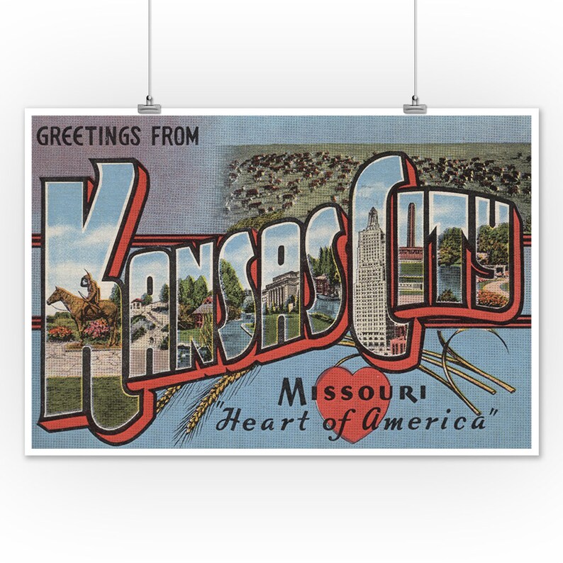 Greetings from Kansas City Missouri Heart 6 Sizes Art Etsy
