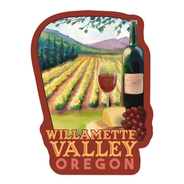 Sticker,  Willamette Valley, Oregon, Wine Country, Contour , Vinyl Die Cut, Waterproof Outdoor Use