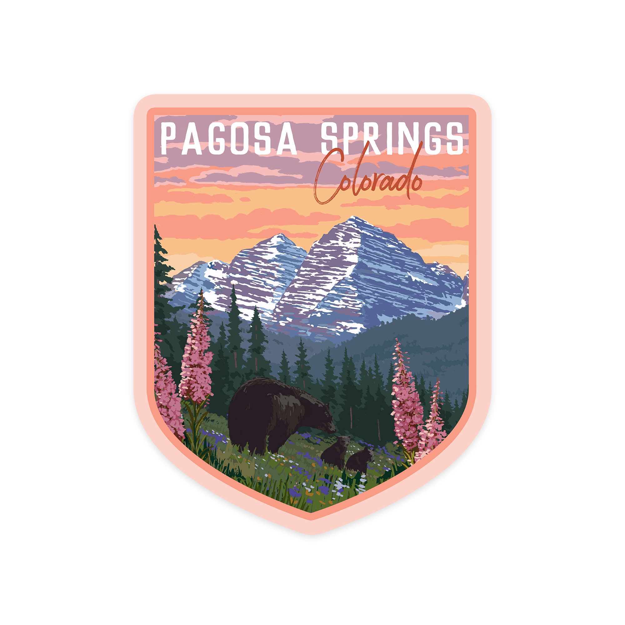 Sticker Pagosa Springs Colorado Bears and Spring Flowers pic