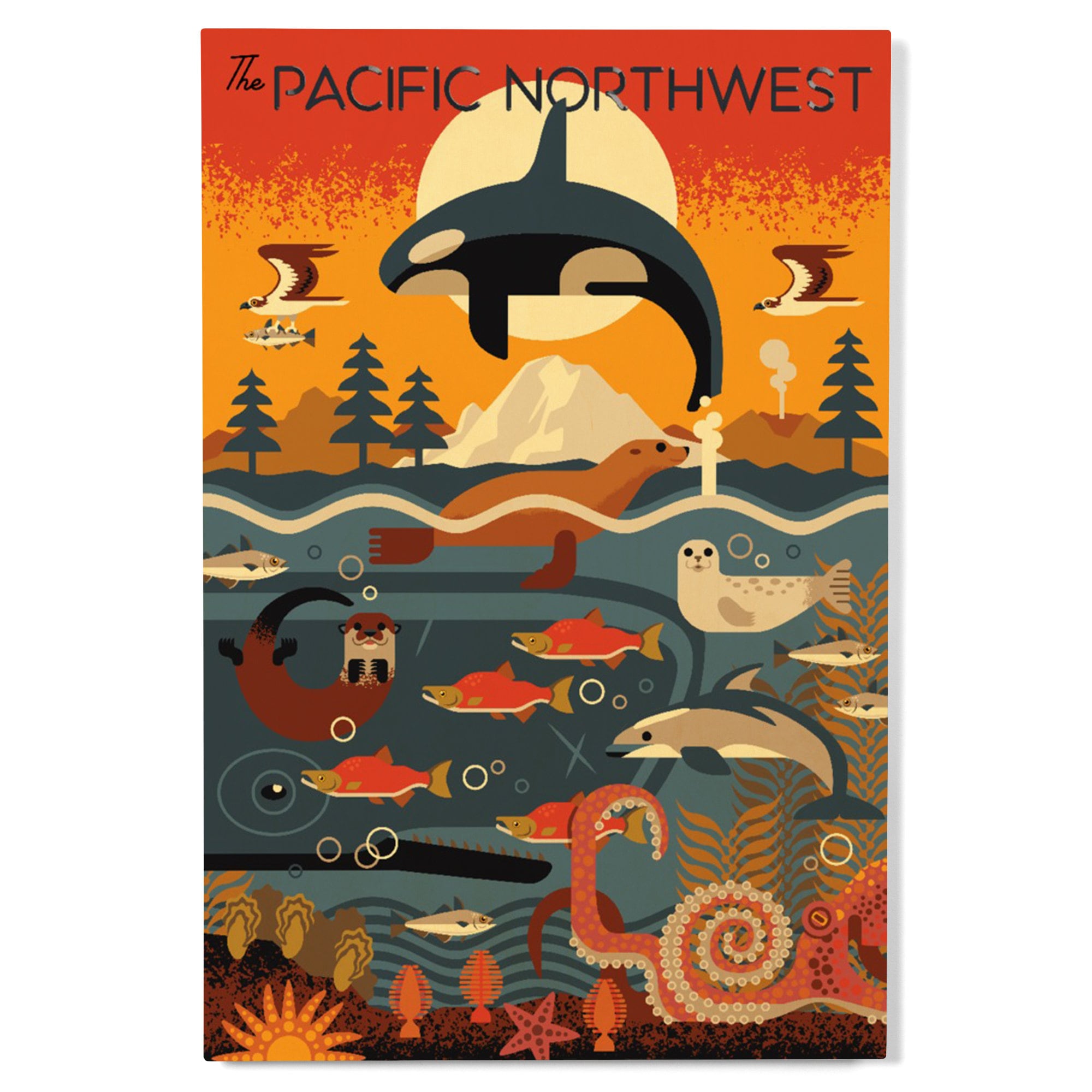 Pacific Northwest, Van Gogh Starry Night, Contour, Lantern Press Artwo