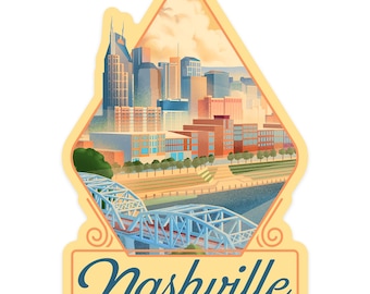 Sticker,  Nashville, Tennessee, Lithograph City Series, , Vinyl Die Cut, Waterproof Outdoor Use
