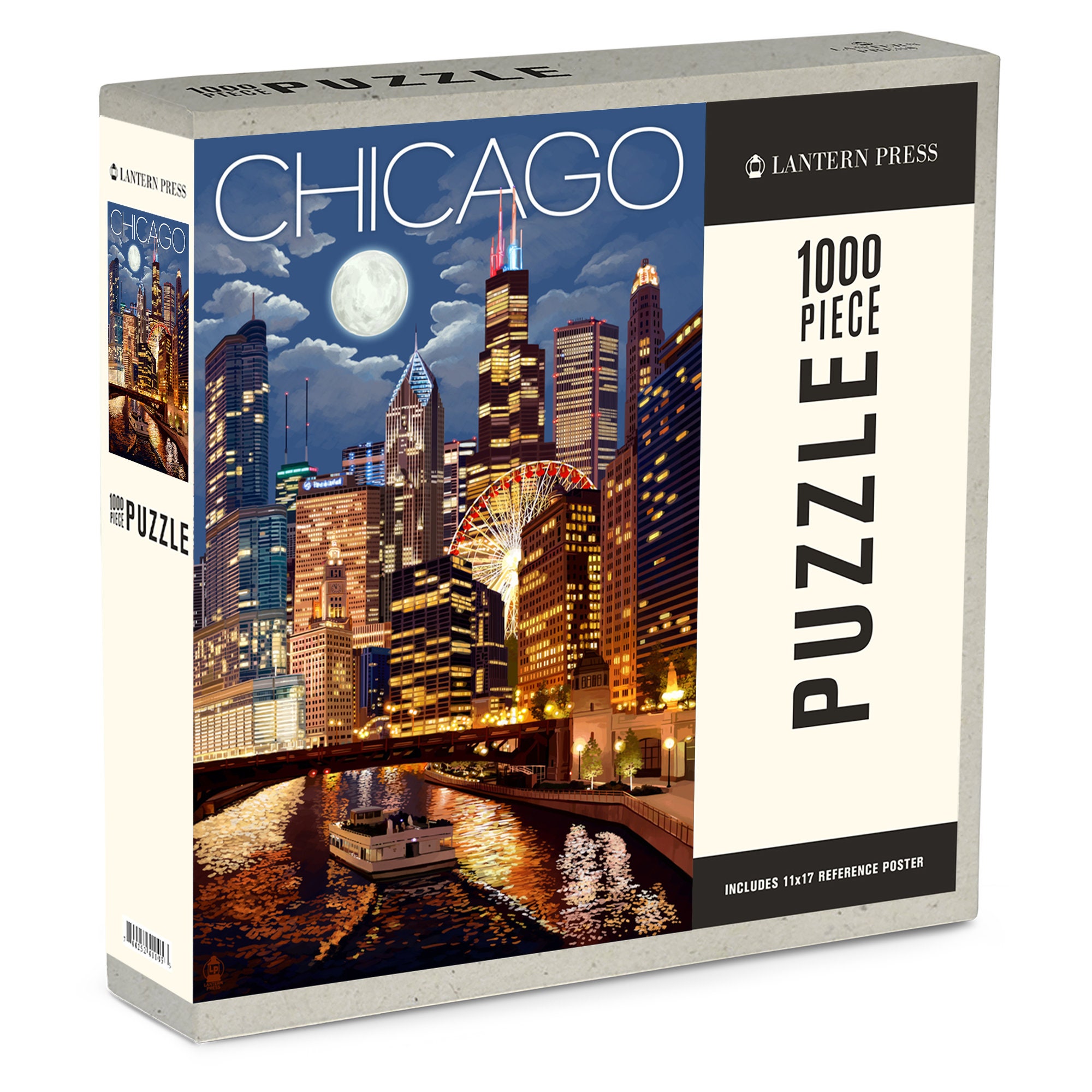 Puzzle Chicago Illinois Skyline at Night 1000 Pieces - Etsy Denmark