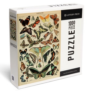 Puzzle, Butterflies, C, Vintage Bookplate, Adolphe Millot Artwork, 1000 Pieces, Unique Jigsaw, Family, Adults