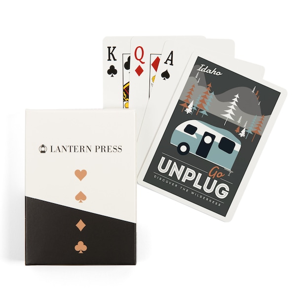 Playing Cards, Idaho, Go Unplug, Camper, Vector, 52 Card Deck with Jokers in Box, Unique Art