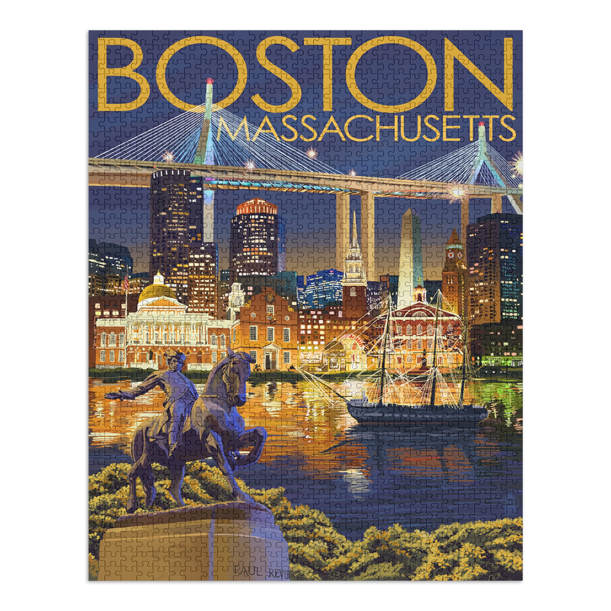 Jigsaw Puzzle Boston Massachusetts Skyline at Night Etsy