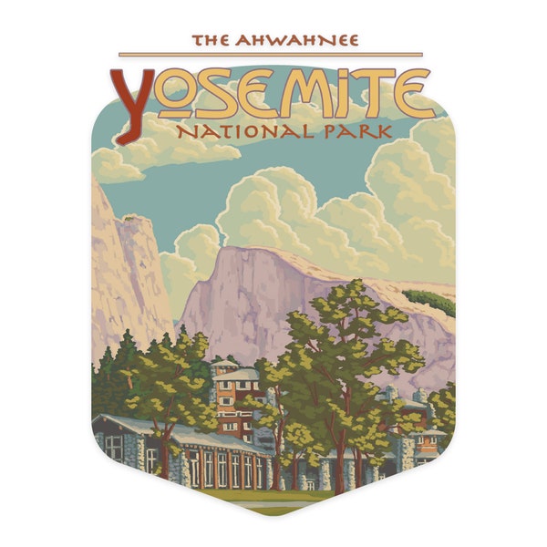 Sticker,  Yosemite National Park, California, The Ahwahnee and El Capitan, Contour , Vinyl Die Cut, Waterproof Outdoor Use