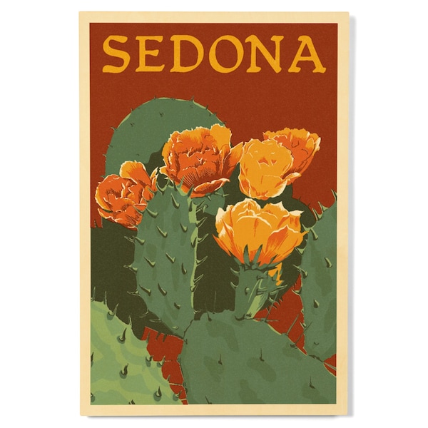 Birch Wood, Sedona, Arizona, Prickly Pear Cactus, Letterpress, Sustainable Sign or Postcards, Ready to Hang Art